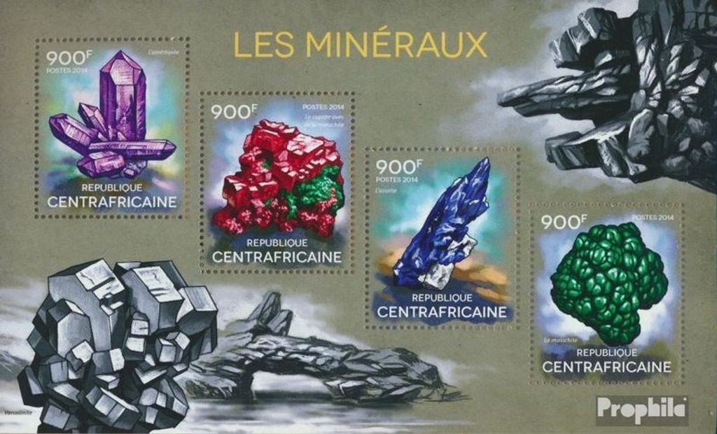 Briefmarken Zentralafrikanische Republik 2014 Mi 4805-4808 Kleinbogen (kompl. Ausgabe) postfrisch Mineralien