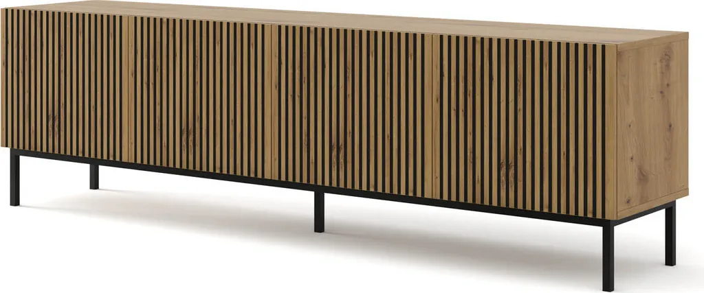 Meuble TV RAVENNA F 200 cm chêne artisan et cadre en métal noir loft