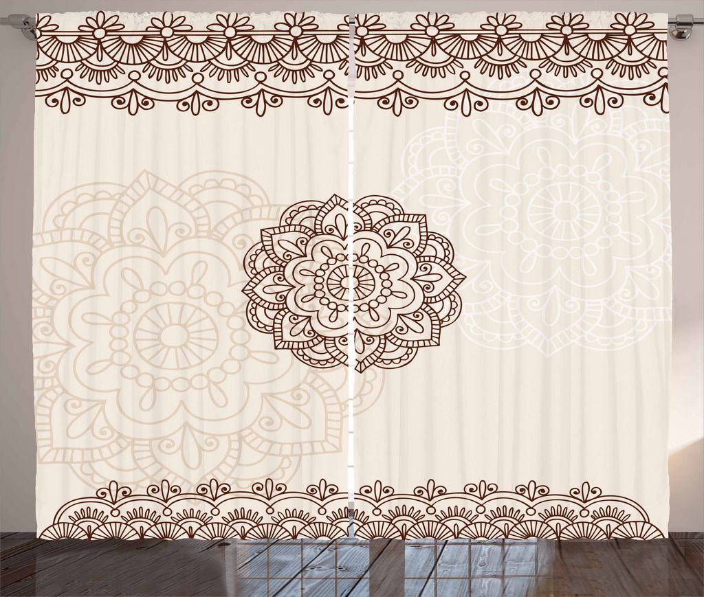 ABAKUHAUS Ethnisch Rustikaler Vorhang, Geometrische Linien wirbelt, Wohnzimmer Universalband Gardinen mit Schlaufen und Haken, 280 x 225 cm, beige ...