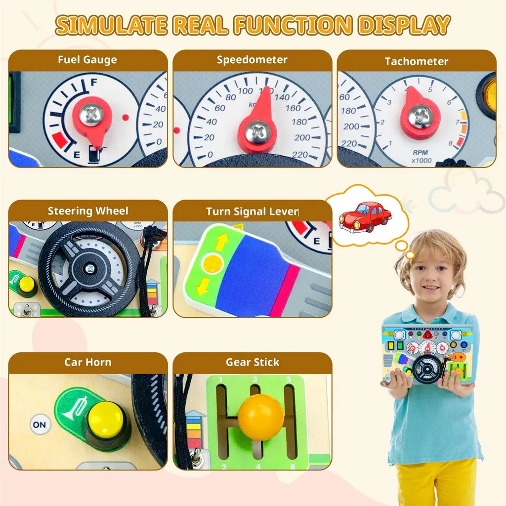Jouet sensoriel autisme - Tableau d'éveil Montessori volant noir