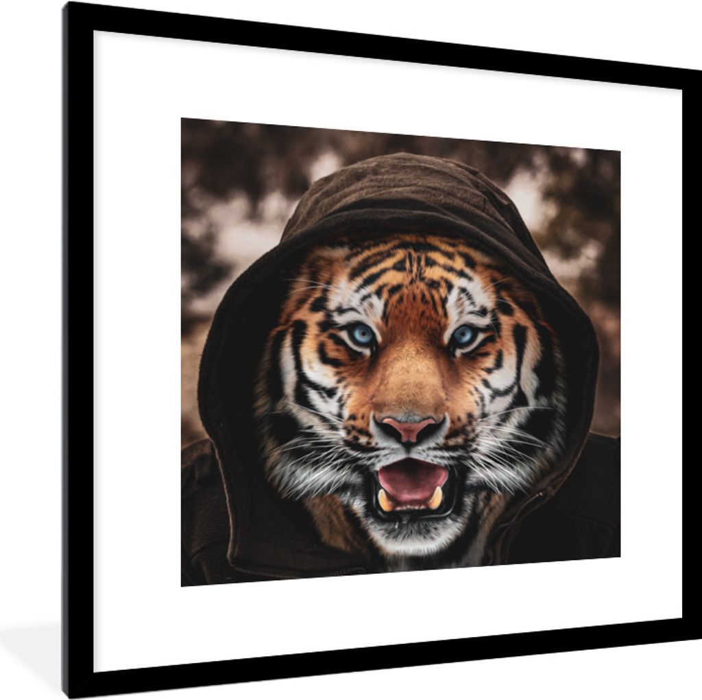 MuchoWow MuchoWow Gerahmtes Poster Tiger - Kleidung - Blau 40x40 cm - Poster mit zchwarzem Bilderrahmen - Poster - Plakat im Rahmen