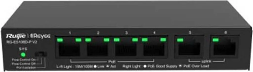 Switch PoE Reyee 6 Ports Silencieux avec Boîtier Métal Haute Qualité