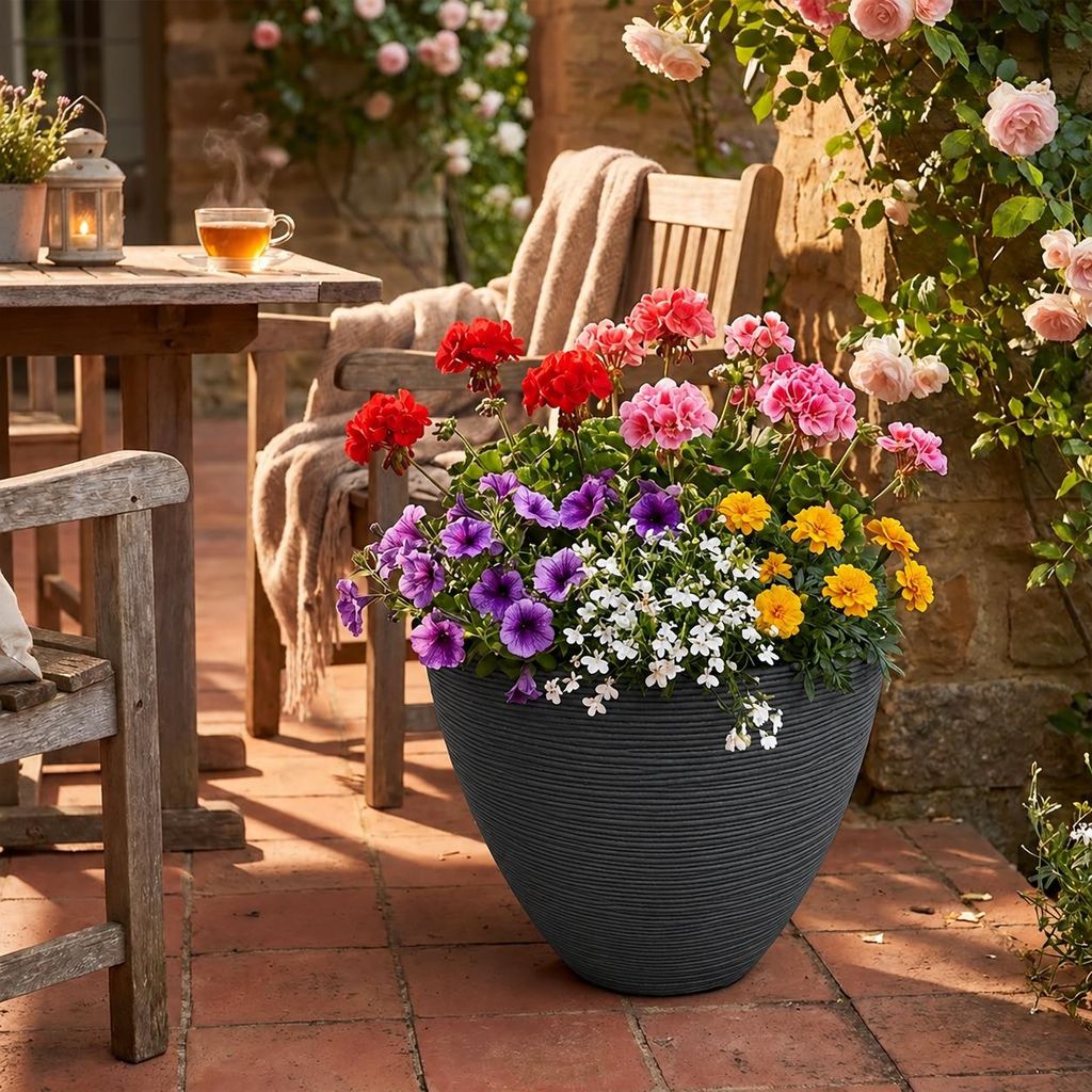 Blumentopf anthrazit, Rillenoptik, Ø 40 cm, 25,5 L, 3770A