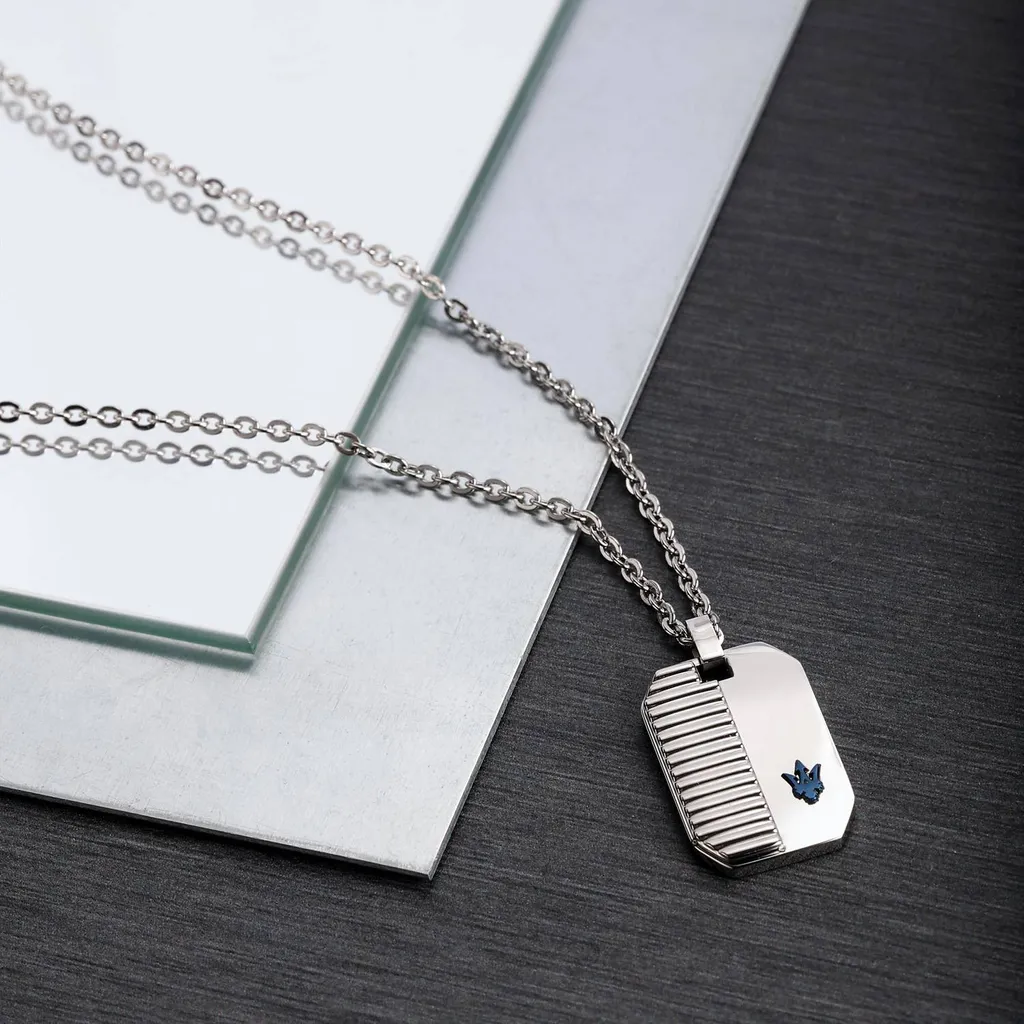 Pendentif Maserati acier argenté et revêtement bleu IP inaltérable - 5