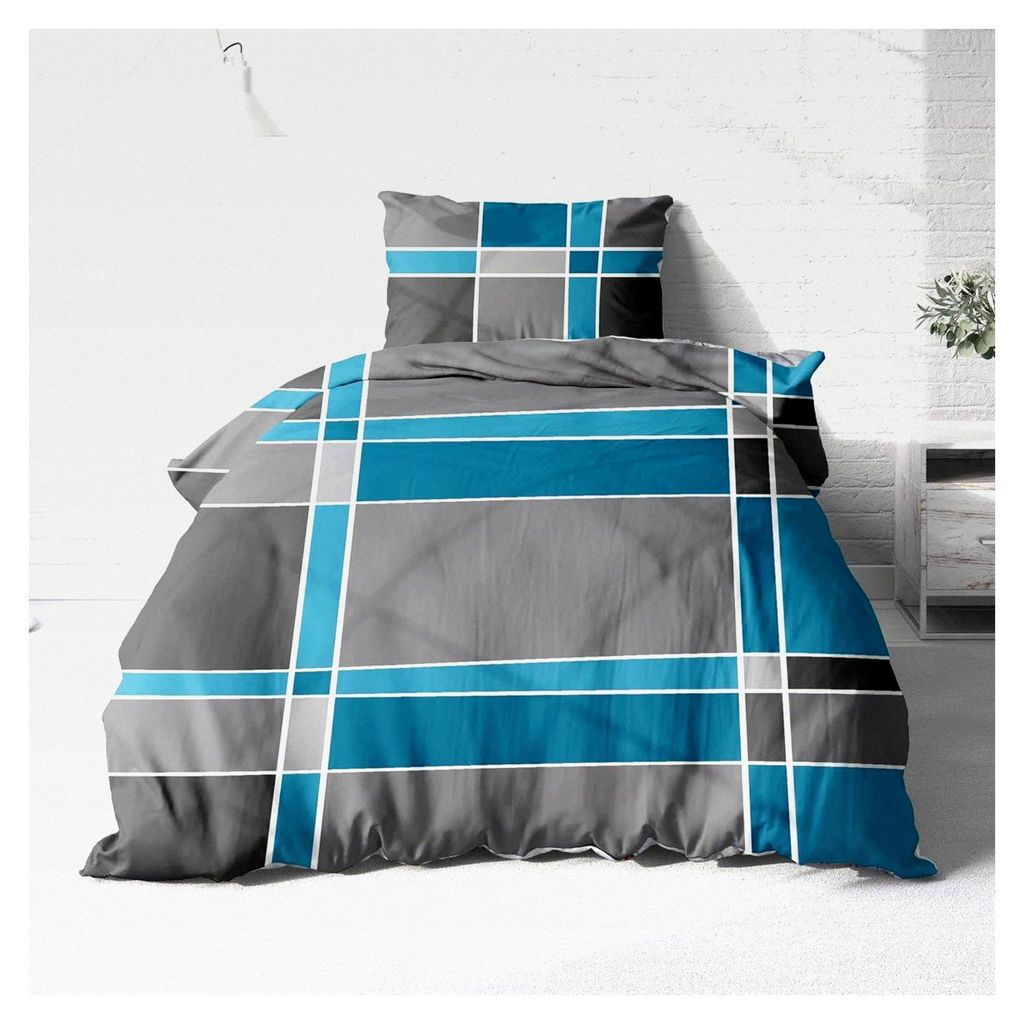 Biber Bettwäsche Set 2tlg 135x200 cm + 80x80 cm – Flauschige Bettwäsche Grau – Weiche Winterbettwäsche Kariert - Atmungsaktiv, Warm & Hautfr...