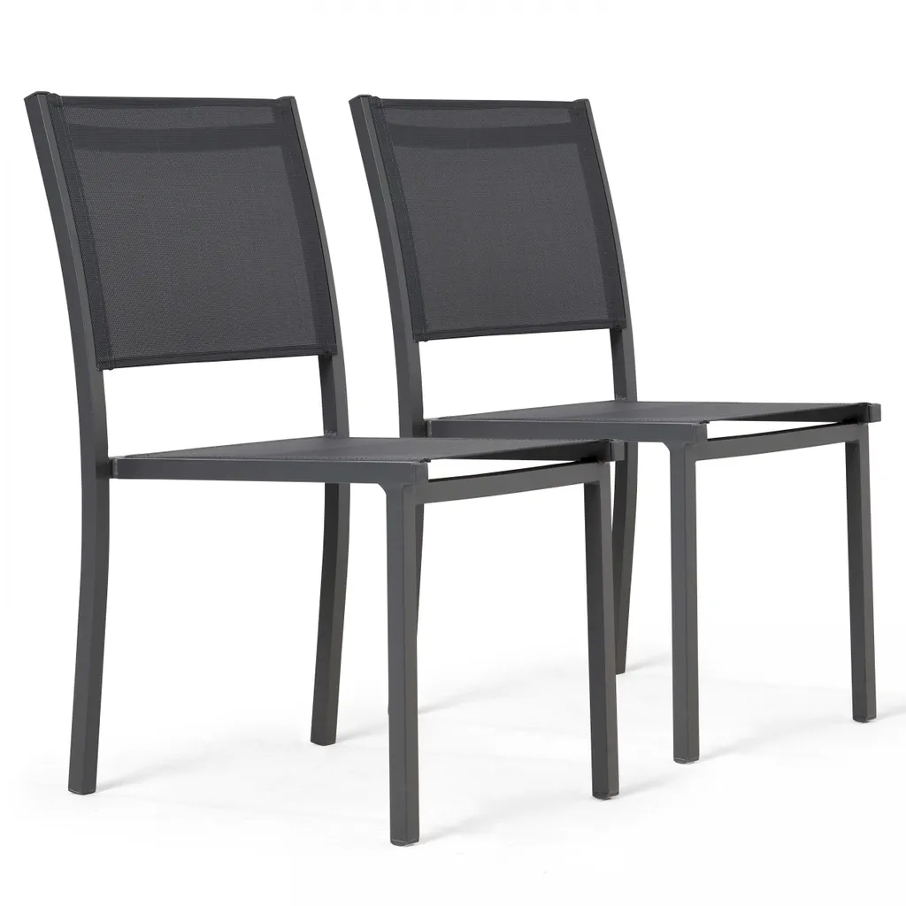 Chaise de jardin aluminium et textilène gris Oviala Nice - Lot de 2