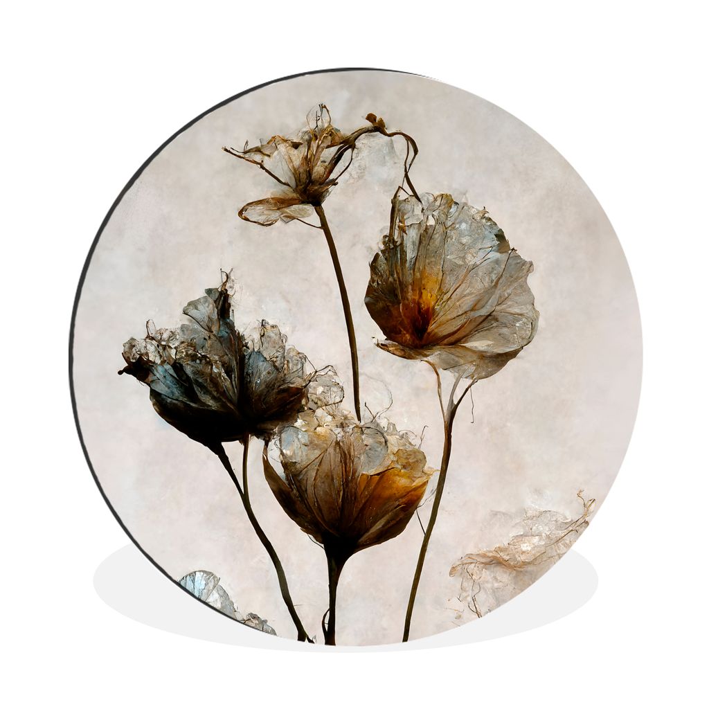 MuchoWow Aluminium Wandkreis Vintage - Blumen - Pflanzen - Abstrakt Ø 30 cm Wanddeko Modern Wohnzimmer - Wand Bild - Wohnzimmer - Runde Bilder -...