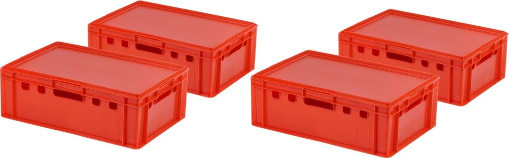 4 Stück E2-Kasten Rot mit 4 Deckel in Rot
