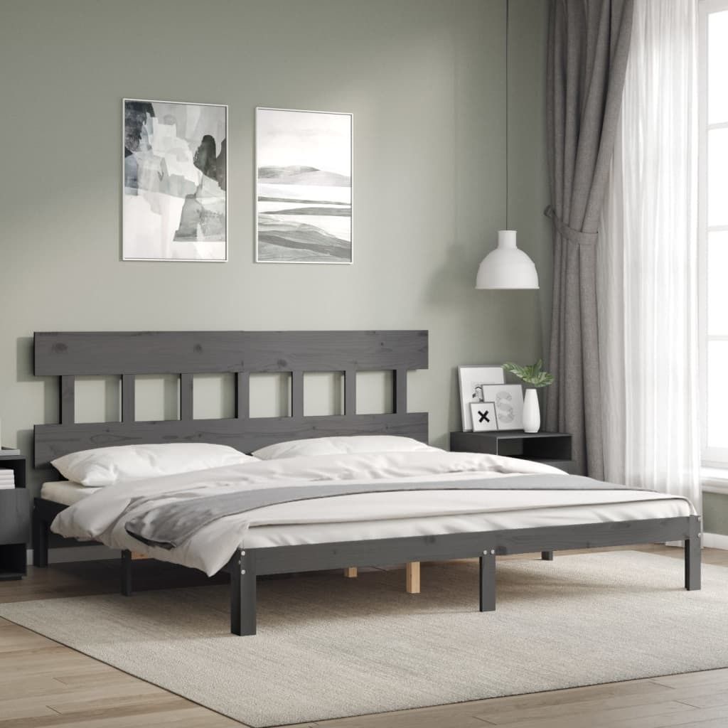 The Living Store Massivholzbett mit Kopfteil Grau 200x200 cm