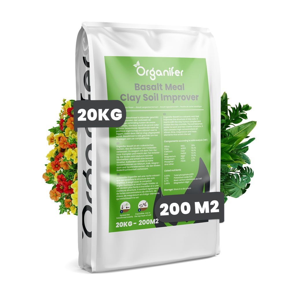 Basaltmehl-Bodenverbesserungsmittel für Lehmboden (20 kg für 200 m2)- Organifer