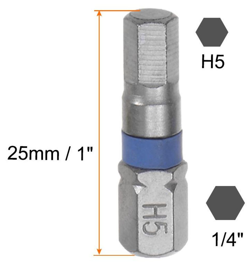 8Stk H5 Sechskant Schraubendreher Bit 5mm 1/4" Sechskant Schaft 1" L?nge S2 Stahl Magnetik Leistung Bohrer