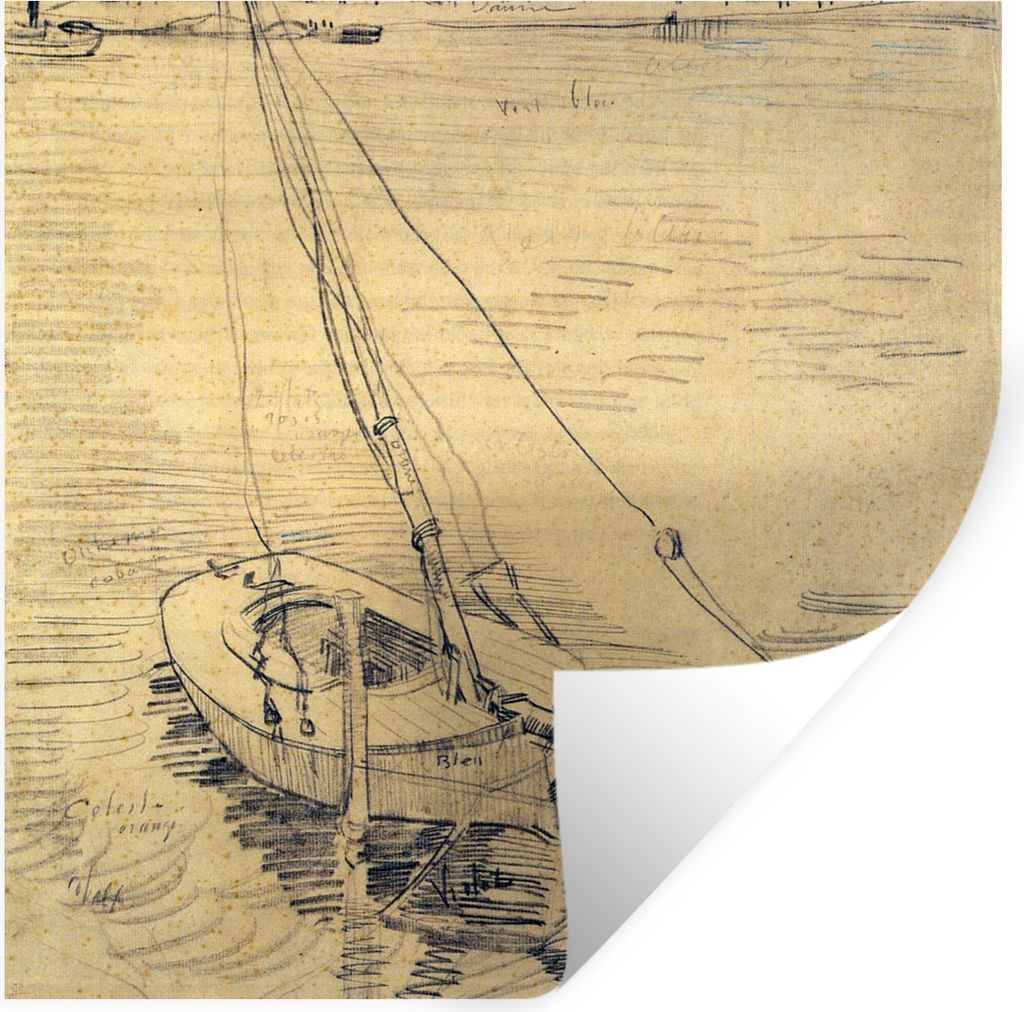 MuchoWow Wandtattoo Wandsticker Wandaufkleber Segelboot auf der Seine bei Asnières - Vincent van Gogh 80x80 cm Selbstklebend und Repositionierba...