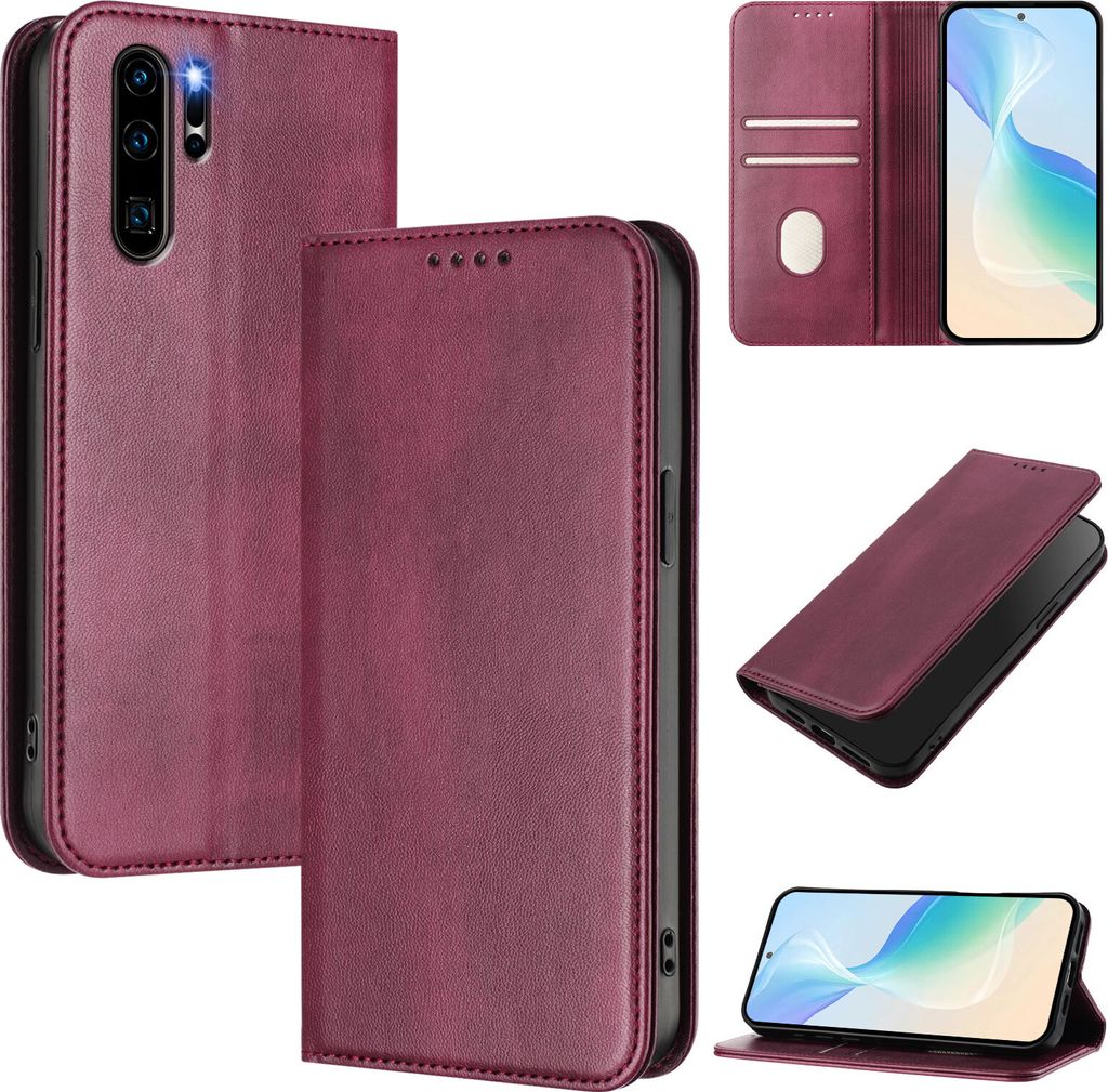 Handyhülle für Huawei P30 Pro, Vintage Leder RFID Schutz Kartenfach Standfunktion Magnetische Klapphülle Rot