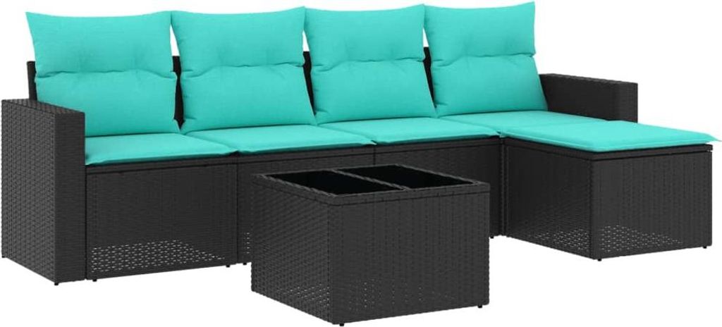 vidaXL 6-tlg. Garten-Sofagarnitur mit Kissen Schwarz Poly Rattan