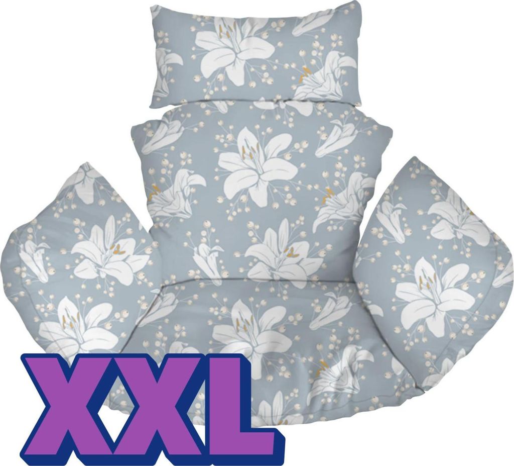 Hängesessel Kissen, XXL, Polster, Auflage für Polyrattan & Rattan Hängeschaukel, Rückenkissen für Hängesitz, Blaue Blumen [114]