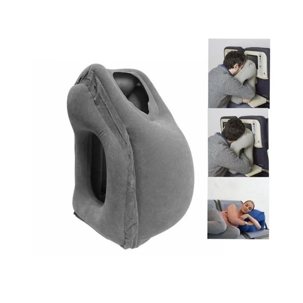 Coussin de voyage gonflable ergonomique avec support bras intégré Gris - 2