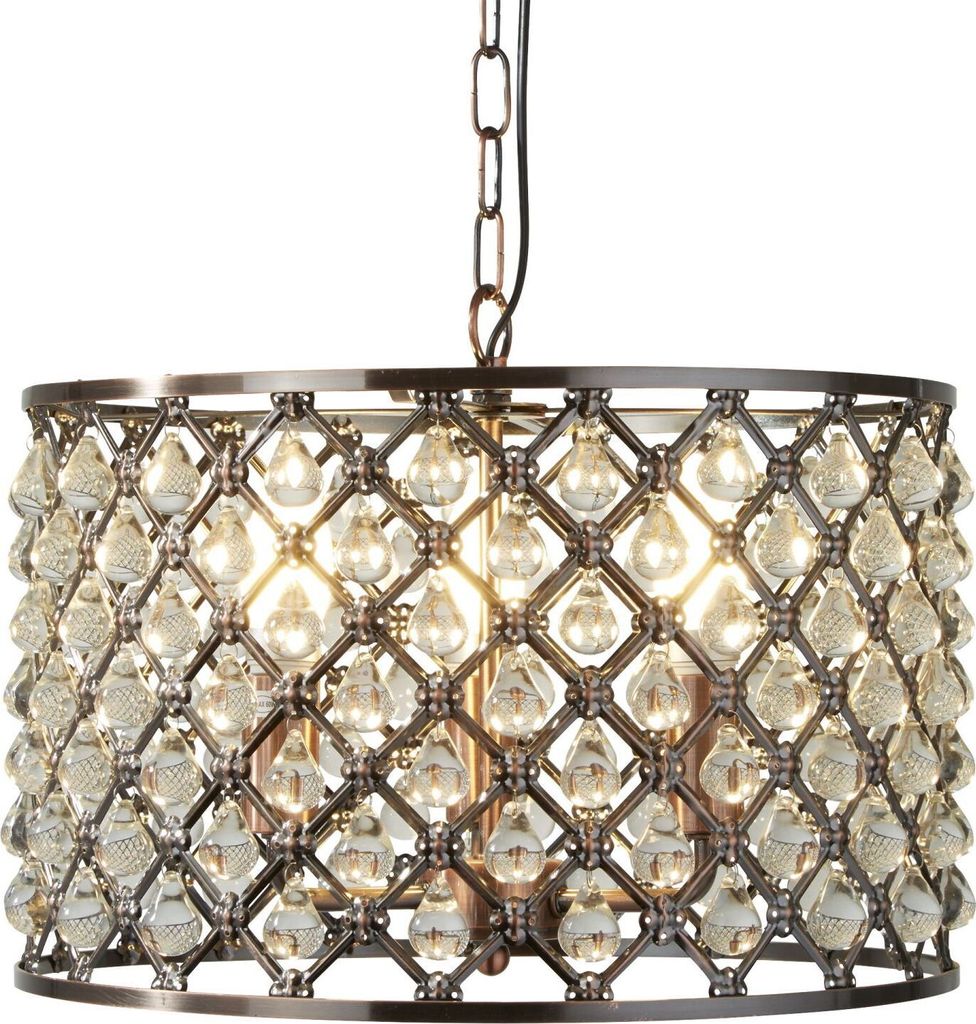Pendelleuchte Metall E14 rund D: 38 cm H: max. 120 cm in Kupfer antik 3-flammig Modern
