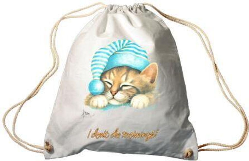 Sporttasche Turnbeutel Trend-Bag Print Cat Katze i don ́t do mornings - KA057/2 Color - weiß