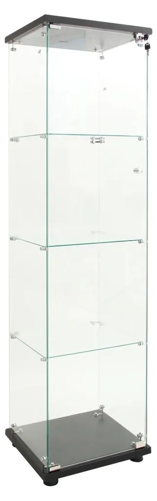 Vitrine de collection en verre et LED pour salon, 4 compartiments noirs