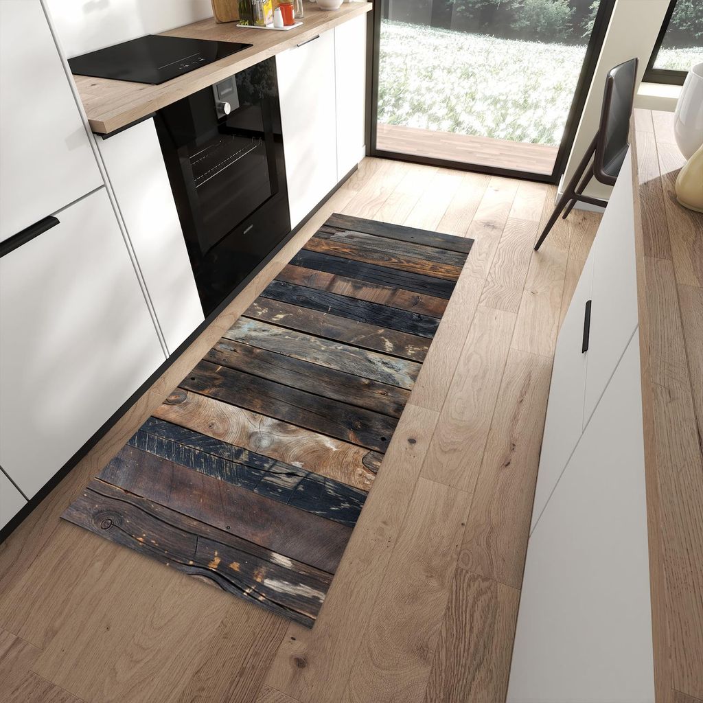 Küchenteppich 80x200cm rutschfest & abwischbar PVC Läufer - Rustikale Holzplanken