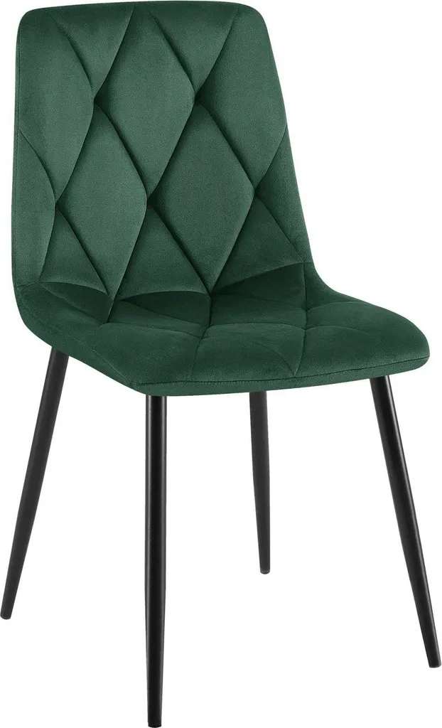 Sedia da pranzo, sedia in velluto - Elevato comfort di seduta - Struttura in metallo nero | Colore: verde scuro