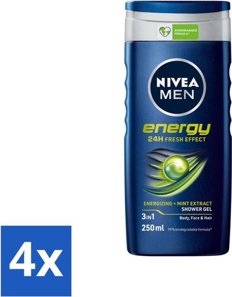 Nivea Men Energy Duschgel - Langanhaltendes Frischegefühl - 250 ml - Vorteilspack - 4 Stücke