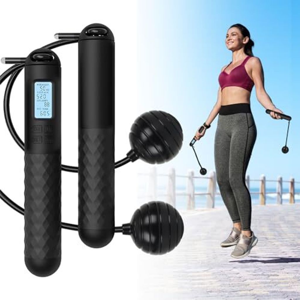 Springseil Erwachsene Fitness, Mit Zähler, Seilspringen Kabelloser Ball, Sprungseil Skipping Rope Kabelloses mit Kalorienzähler für Männer, Fra...