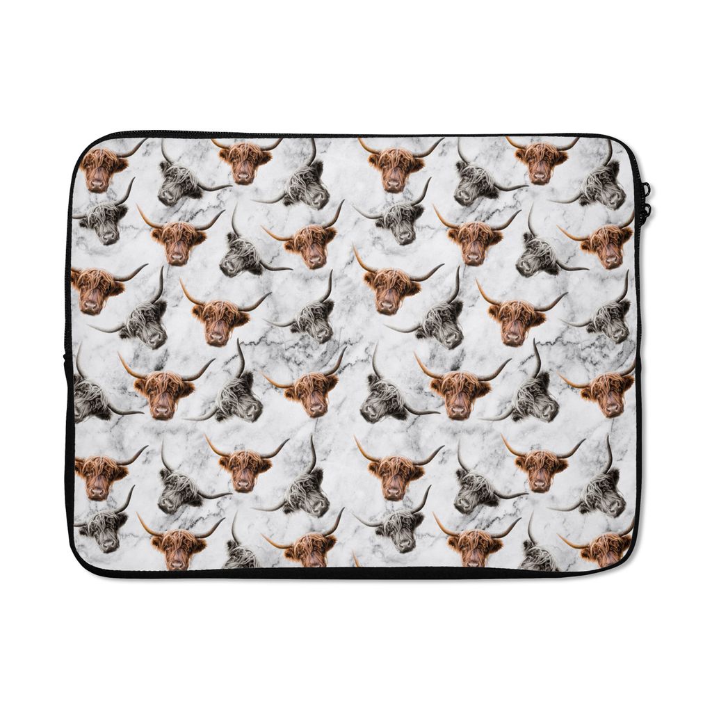 MuchoWow Laptop Hülle 15 Zoll Schottischer Highlander - Marmor - Tiere Laptoptasche - Laptoptasche - Sleeve - Rundum-Schutz