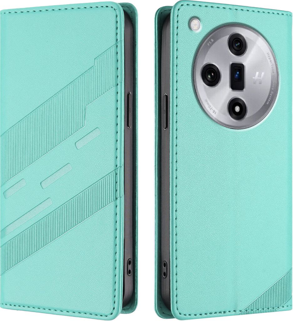 Hülle für Oppo Find X7, Kunstleder Brieftaschen Handyhülle mit Kartenfach und Standfunktion Türkis