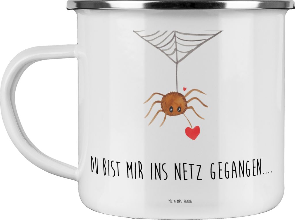 Mr. & Mrs. Panda reisetasse Spinne Agathe Liebe - Weiß - Geschenk, Blechtasse, Kaffeepott, Emaille Becher, Teetasse, Liebesbeweis, Tasse, Liebesge...