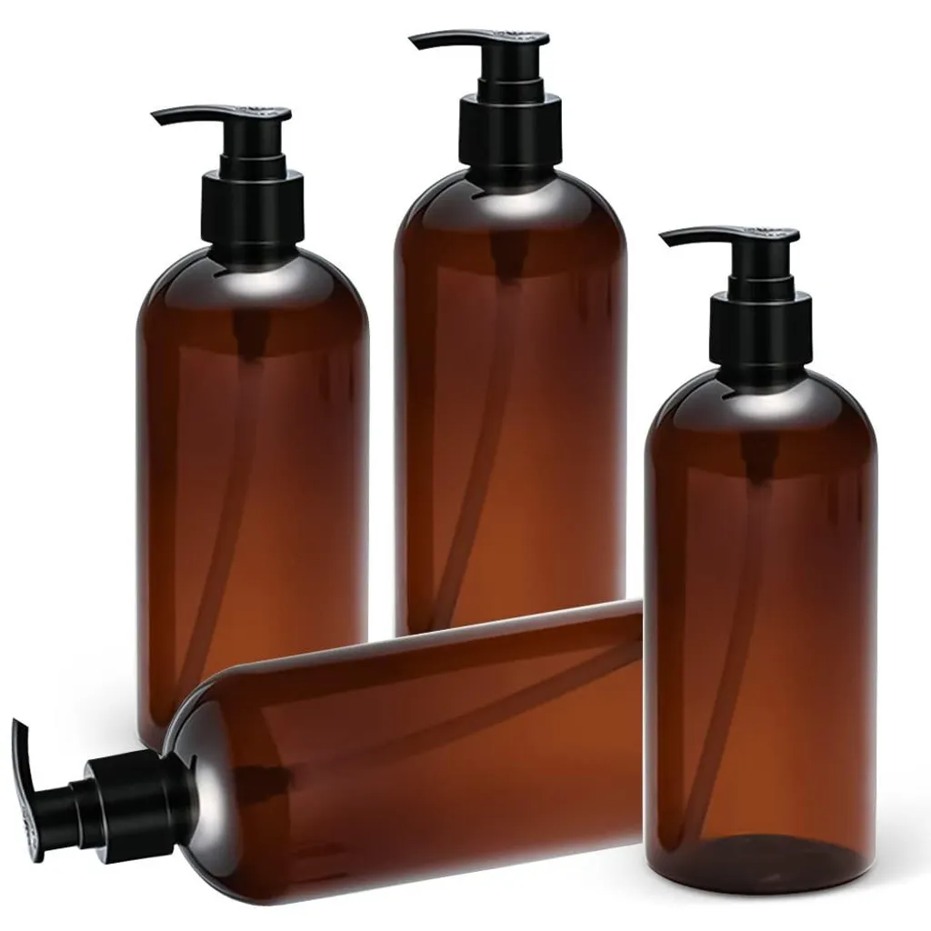Lot de 4 Distributeurs de Savon 500ml Marron avec Pompe pour la Maison