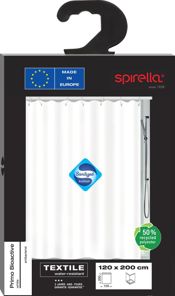 Spirella Duschvorhang Textil "Primo Bioactive white", vers. Größen Größe: 120 x 200 cm
