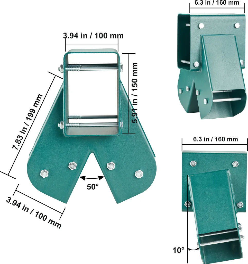 SucceBuy Staffe per set di altalene con telaio ad A, robusta ferramenta Acciaio al carbonio con kit di montaggio, set di altalene fai da te per gambe da 101,6 x 101,6 mm e travi da 101,6 x 152,4 mm, verde, 3 pezzi - 8