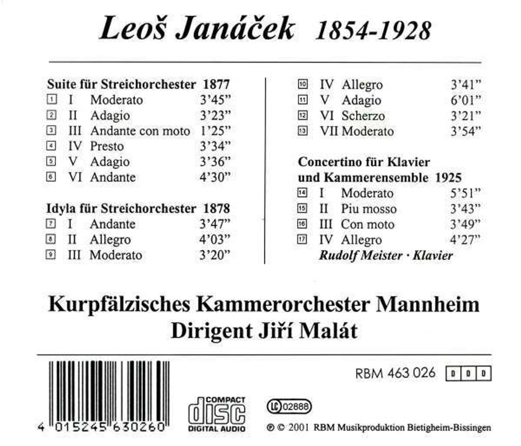 Kurpfälzisches Kammerorchester Mannheim: Suite 1877/Idyla 18