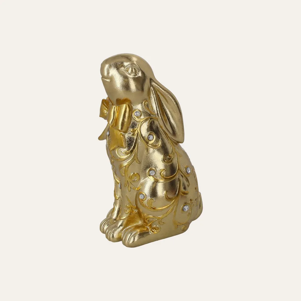 Petit lapin doré déco résine pour illuminer un intérieur sombre 14 cm