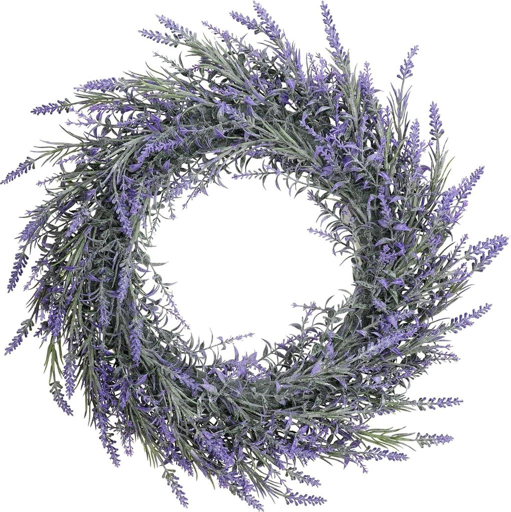Handgefertigter künstlicher Lavendelkranz 48 cm, Kunststoff-Dekokranz für Tür, Wand & Fenster, Frühlingsdekoration