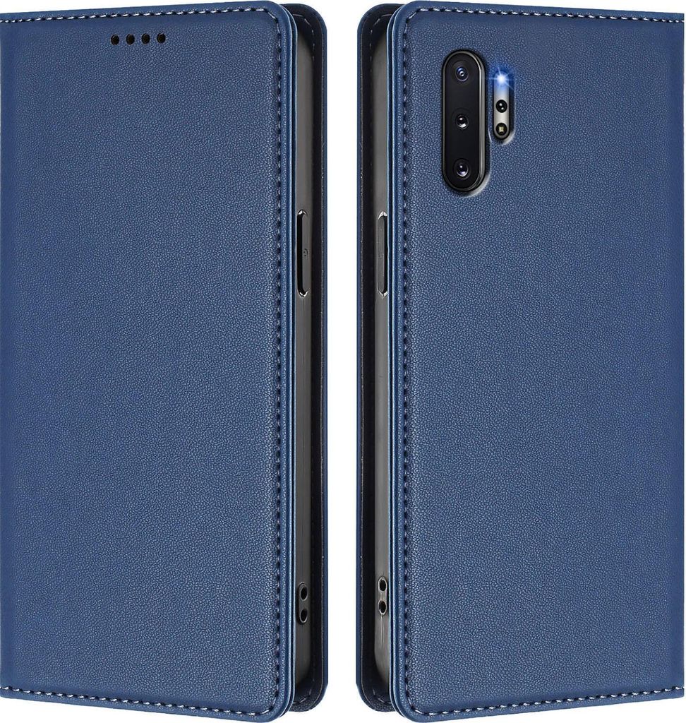 Handyhülle für Samsung Galaxy Note 10+/Note 10 Plus 5G, Kunstleder Klapphülle Stoßfeste Magnetische Hülle mit Ständer Dunkelblau