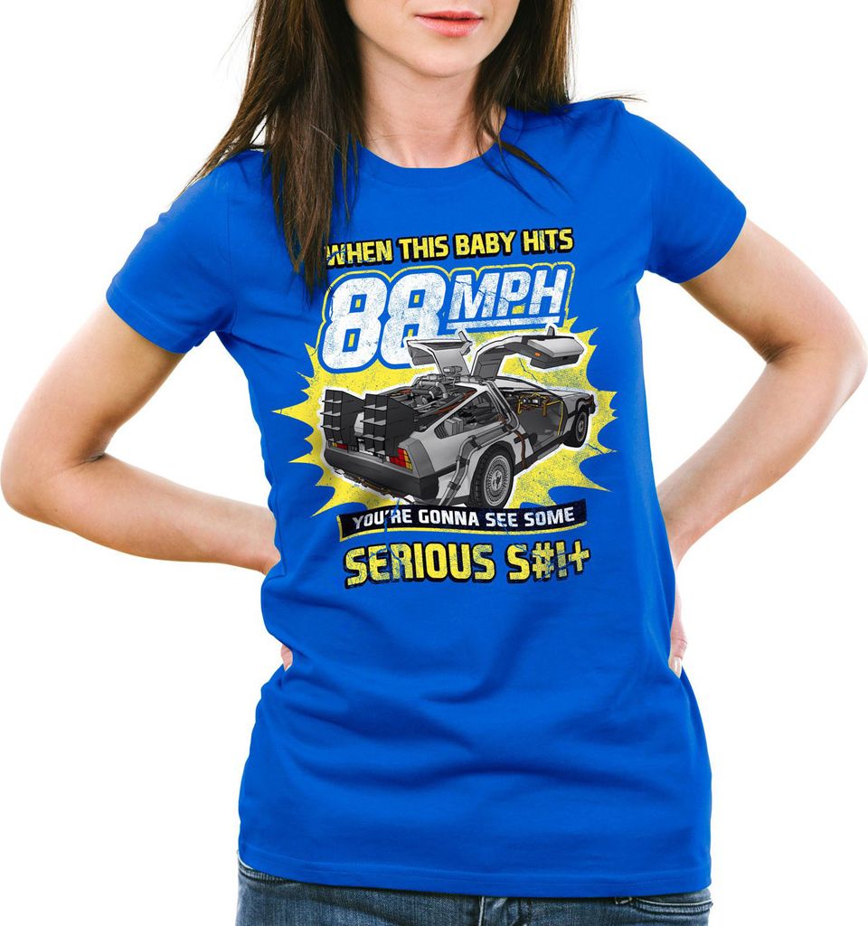 style3 88mph T-Shirt Damen DMC zukunft delorean zeitreise, Farbe:Blau, Größe:M