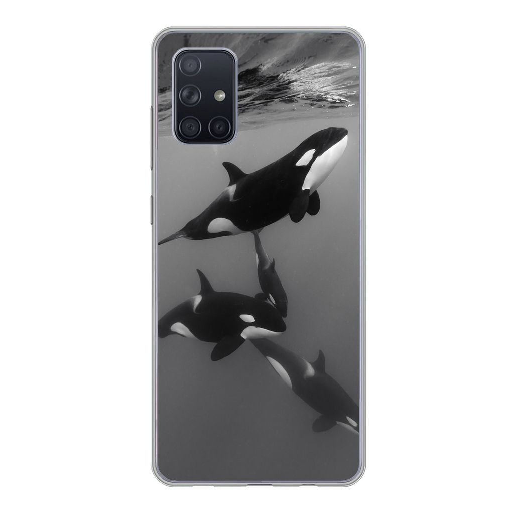 MuchoWow Handyhülle Schutzhülle Hülle für Samsung Galaxy A51 Orca - Wasser - Schwarz - Weiß Silikon Softcase Handy Hülle - Schutzabdeckung