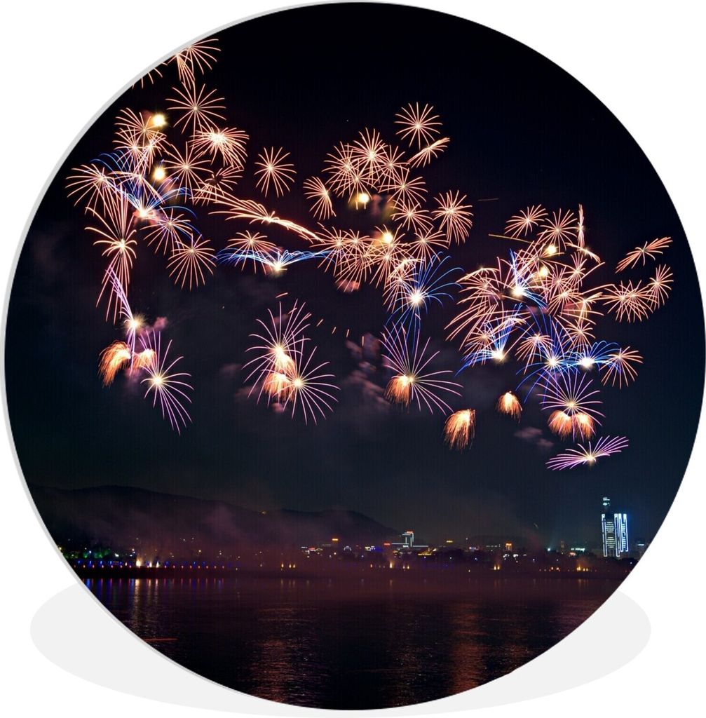 MuchoWow Rundes Wandbild - Runde Bilder Buntes Feuerwerk über Changsha in China Ø 30 cm Kreis Wanddekoration Kunststoff - Wandkreis - Wandschmu...