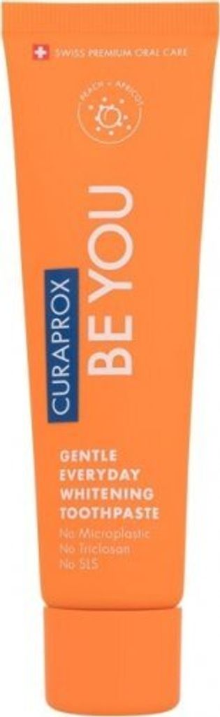 A tube of Curaprox toothpaste against a white background.