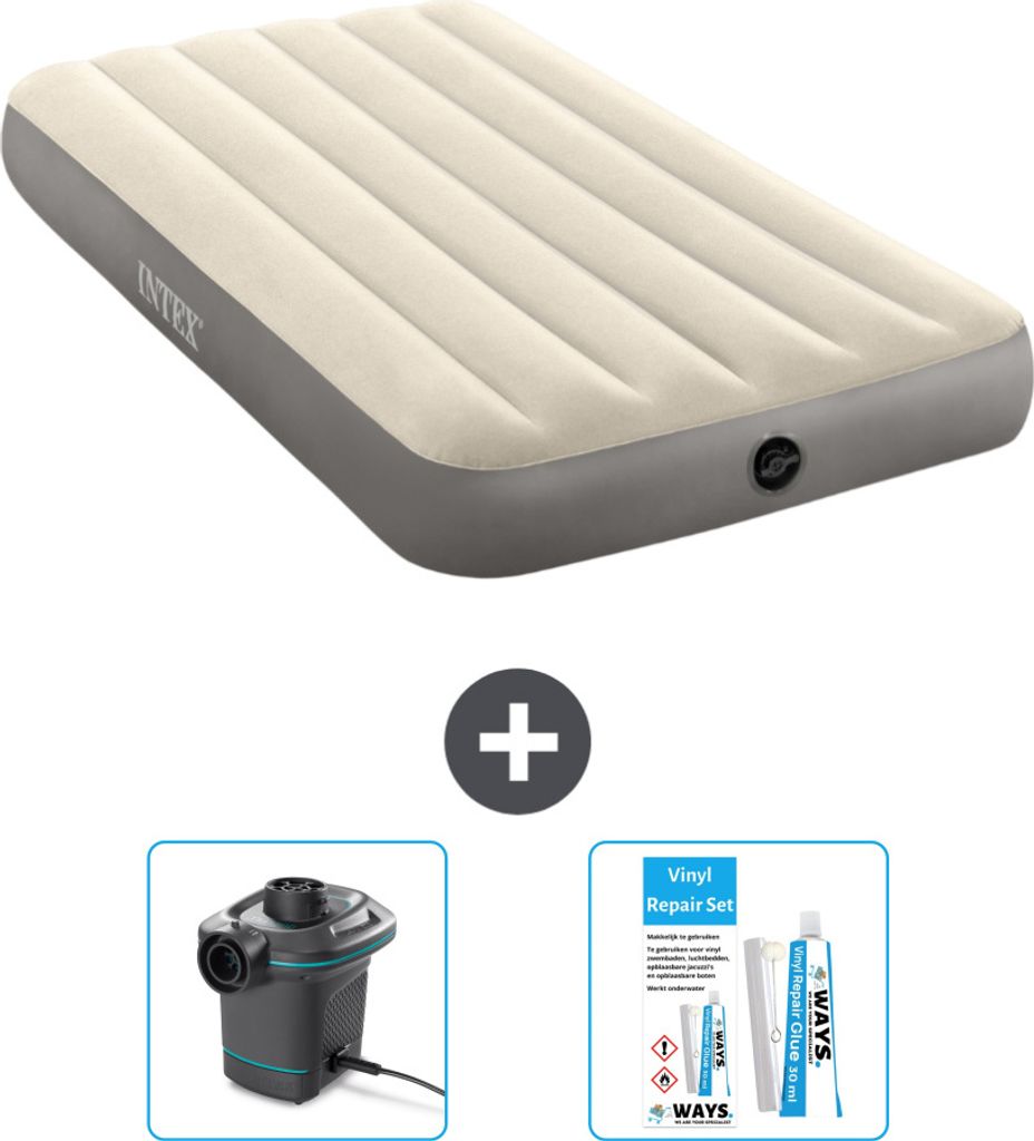 Intex Luftbett – 1 Person – 99 x 191 x 25 cm – Beige – im Lieferumfang enthalten Pumpe en Reperaturset