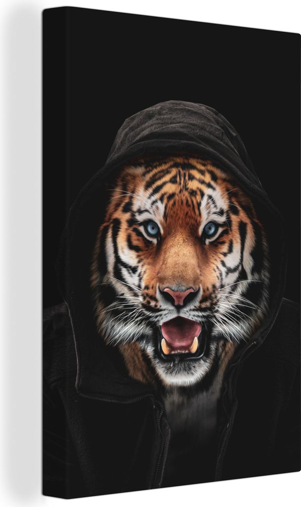 OneMillionCanvasses - Leinwandbilder - 90x140 cm, Tiger - Schwarz - Blau, Wandbilder Kunstdruck Wanddekoration - Wandschmucke - Schlafzimmer