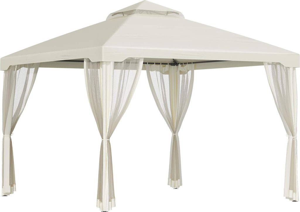 Pavillon mit Doppeldach ca. 3x3 m, wasserdicht stabil winterfest, Gartenpavillon mit Moskitonetz & Seitenteilen, Metall für Garten Terrasse, Creme...