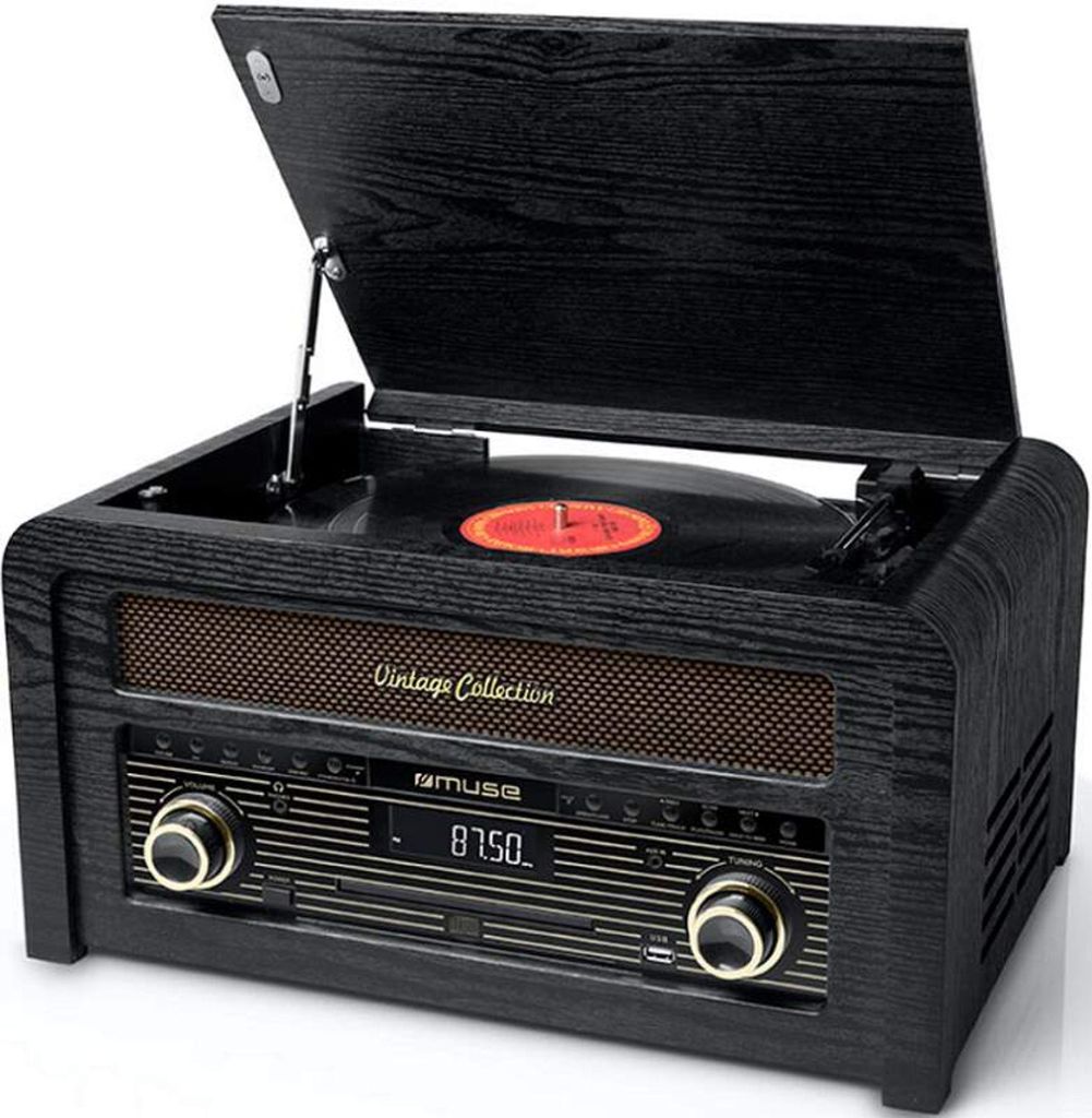 Muse MT-115 W, Schwarz, Gold, 33,45,78 RPM, Drehregler, FM, Produktbild 