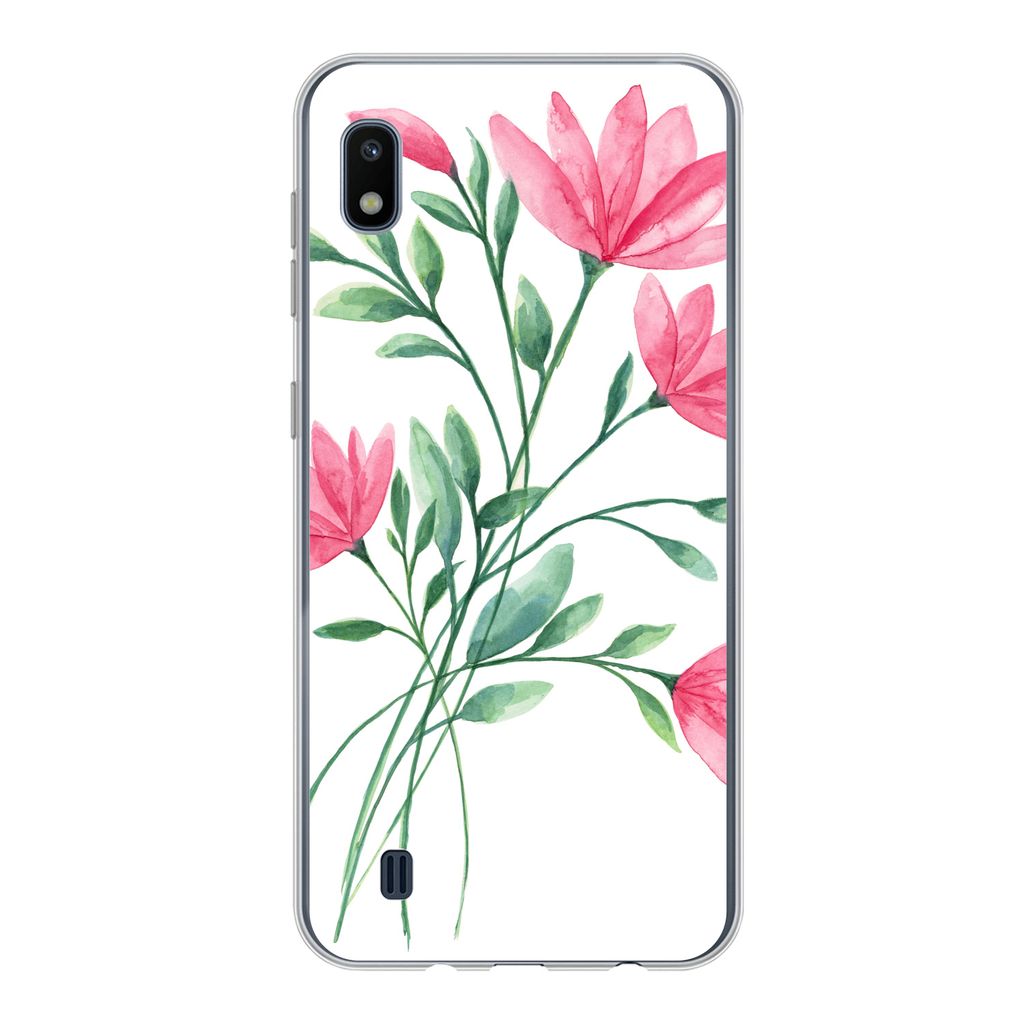 MuchoWow Handyhülle Schutzhülle Hülle für Samsung Galaxy A10 Blumen - Aquarell - Rosa Silikon Softcase Handy Hülle - Schutzhülle