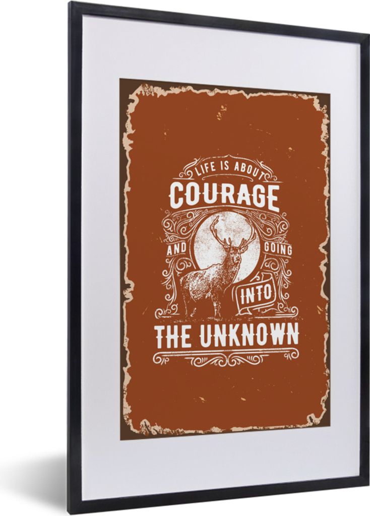 MuchoWow MuchoWow Gerahmtes Poster Jahrgang - Hirsch - Design 40x60 cm - Poster mit zchwarzem Bilderrahmen - Poster in Rahmen