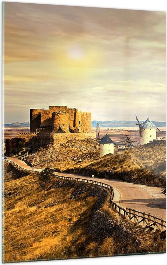 Bilder auf glas - Einteilig - Windmühle andalusien landschaft - 50x70cm - Glasbilder - Wandbilder - Bilder - Wanddekoration aus Glas - Glas Bilder...