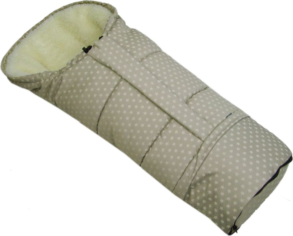 BAMBINIWELT Winterfusssack in Mumienform für Kinderwagen, Jogger, Buggy oder Schlitten, aus Wolle, Größe anpassbar, MUMIE STERNE BEIGE