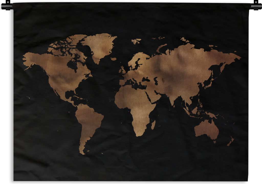 MuchoWow Wandteppich Wandbehang Weltkarte - Braun - Schwarz 150x112 cm Tapisserie Dekoration Wandtuch - Wanddecke - Wandteppiche